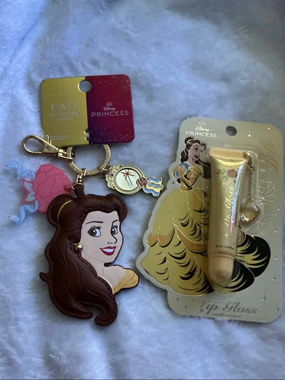 Disney x FAO Schwarz (Beauty & The Beast Belle Keychain & Lip Gloss) 2 pieces.